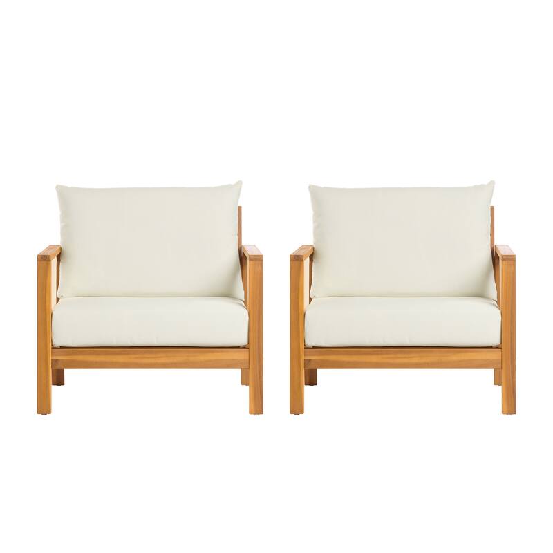 Christopher Knight Home - Outdoor Acacia Wood Club Chair with Water-Repellent Cushions and Textilene Accents - Set of 2 - Teak finish+Brown Textilene+Beige cushion