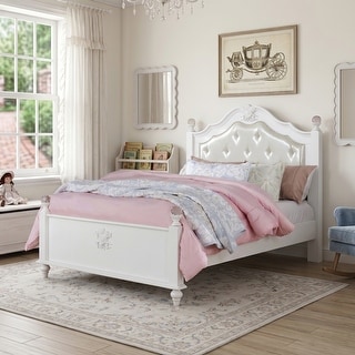 Furniture of America Marais Glam White Solid Wood Tufted Nailhead Panel Bed