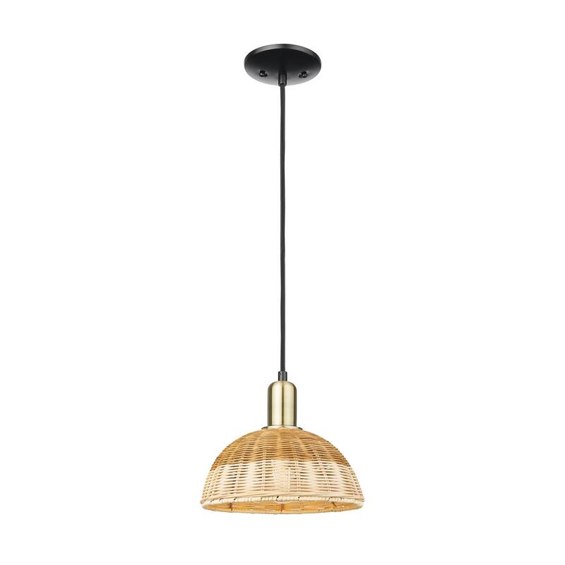 Innovations Lighting Downtown Urban - Natural Ballston Dome - 1 Light 9" Cord Hung Mini Pendant with Basketweave Shade - Black Antique Brass