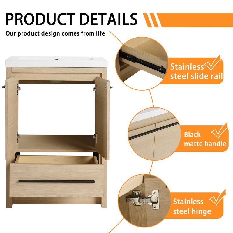 Bathroom Vanity With Sink In 24/30/36/48 Inch, Freestanding Bathroom Vanity With Soft Close Door and Drawer