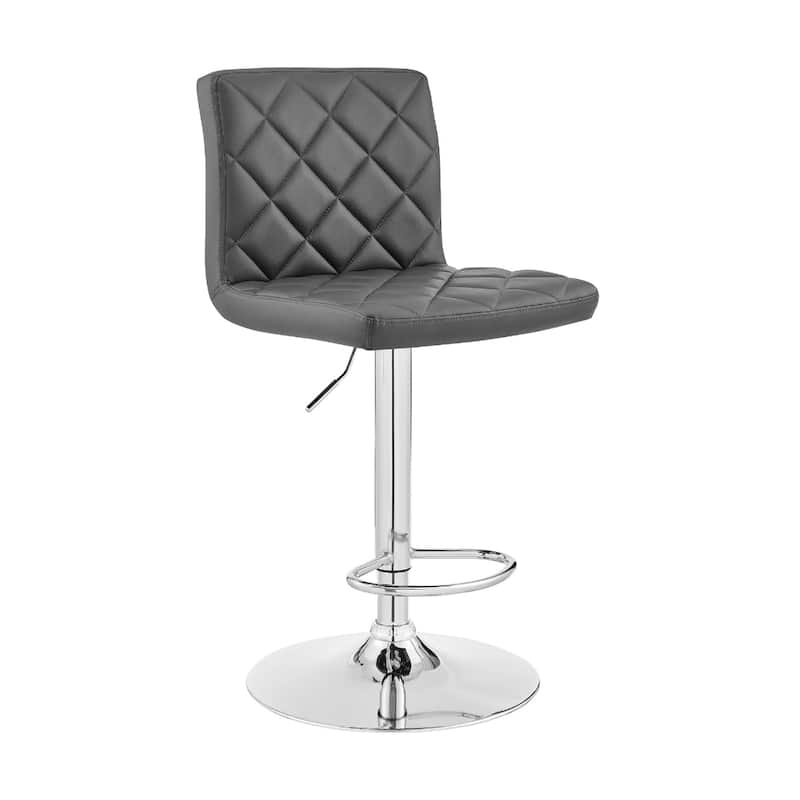 24" Modern Swivel Bar Stool with Adjustable Height and PU Leather Seat Iron Base Low Back Design - 43”H x 21”W x 20”D - Grey-Silver