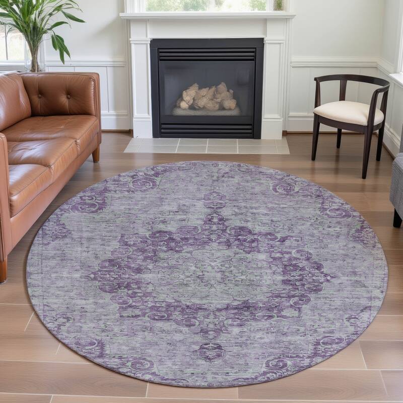 Premium Washable Super Soft Vintage Traditional Mayfield Rug - Purple - 8' x 8'