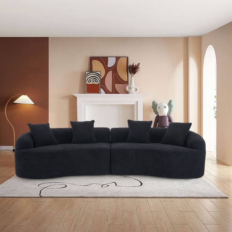 Modern Minimalist 3-Seater Frame-Free Compressed Chenille Upholstered Sectional Sofa - Black