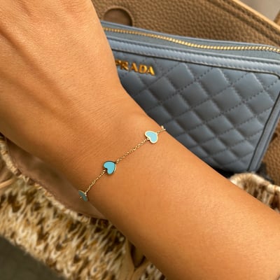 Joelle Collection Turquoise Heart Inlay Stackable Bracelet - 14K Gold