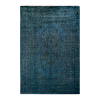 Overton Hand Knotted Wool Vintage Inspired Modern Contemporary Overdyed Blue Area Rug - 6' 1" x 9' 2"