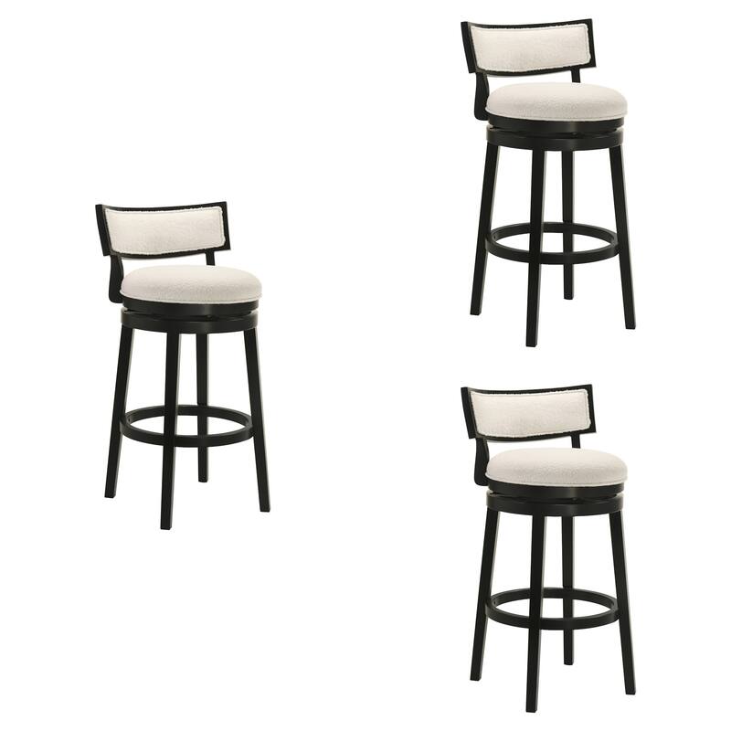 Noely Modern Farmhouse Boucle Bar Stool, Swivel Counter Height Chair with Solid Wood Frame - Set of 3 - White/Black - Bar Height