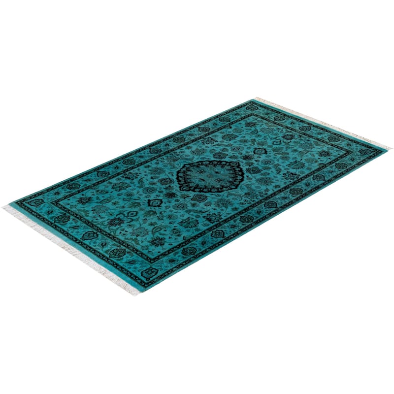 Overton Hand Knotted Wool Vintage Inspired Modern Contemporary Overdyed Blue Area Rug - 3' 1" x 5' 5"