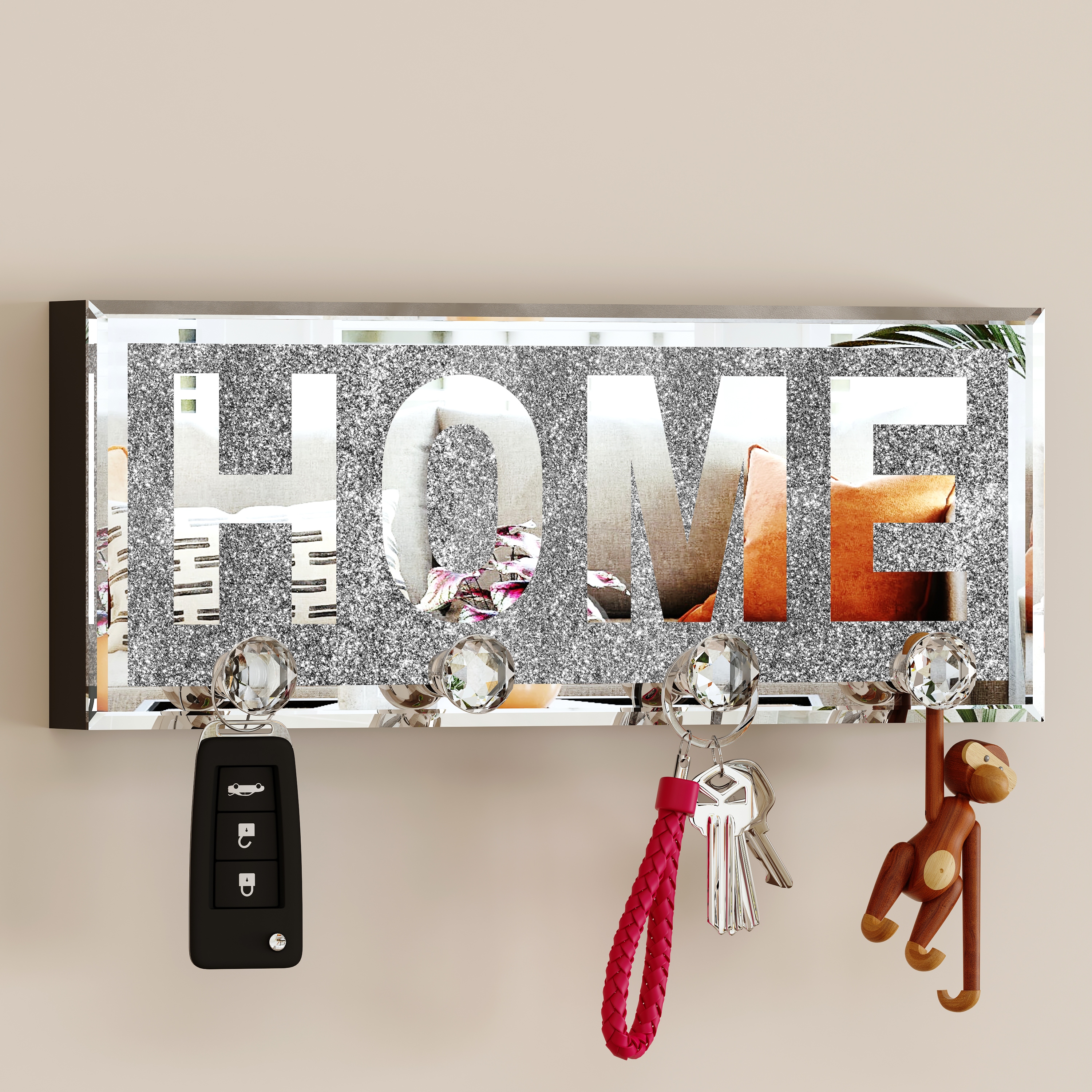 Mirrored Key Holder for Wall Decorative On Sale Bed Bath