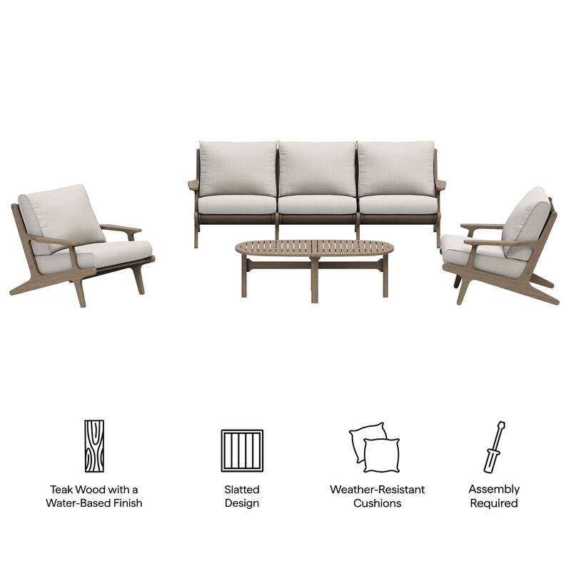 Saratoga 4-Piece Outdoor Patio Teak Wood Furniture Set