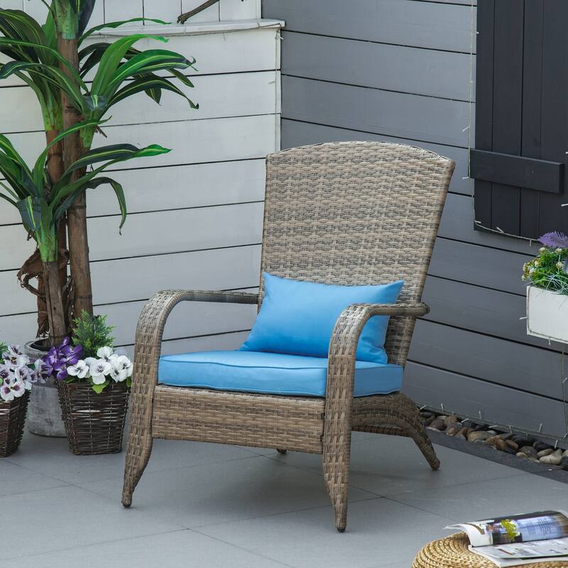 Outsunny Outdoor Classic Rattan Adirondack Chair with Cushion - Brown