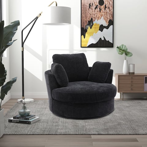 Accent Barrel Chair and 360 Degree Swivel Sofa with 3 Pillows Round Club Chair