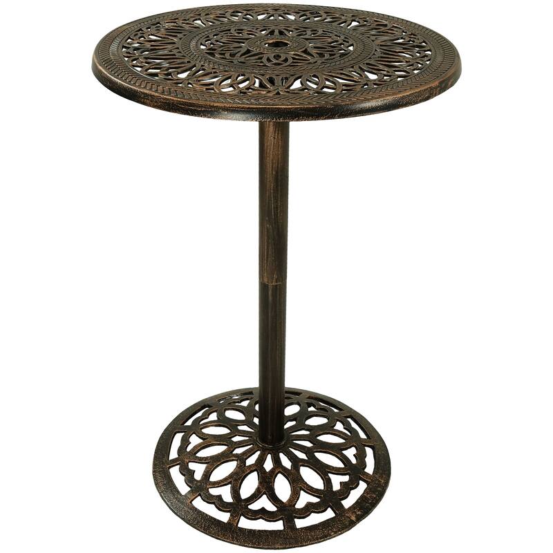 Sunnydaze Round Bar-Height Cast Iron Outdoor Patio High Top Pub Table - 26-Inch - Bronze