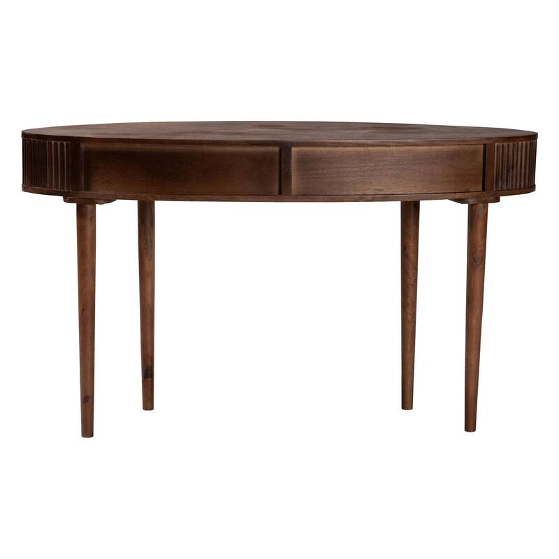 Linore Fluted Wood Console Table - 2-Drawer Oval Accent Table for Living Room or Entryway