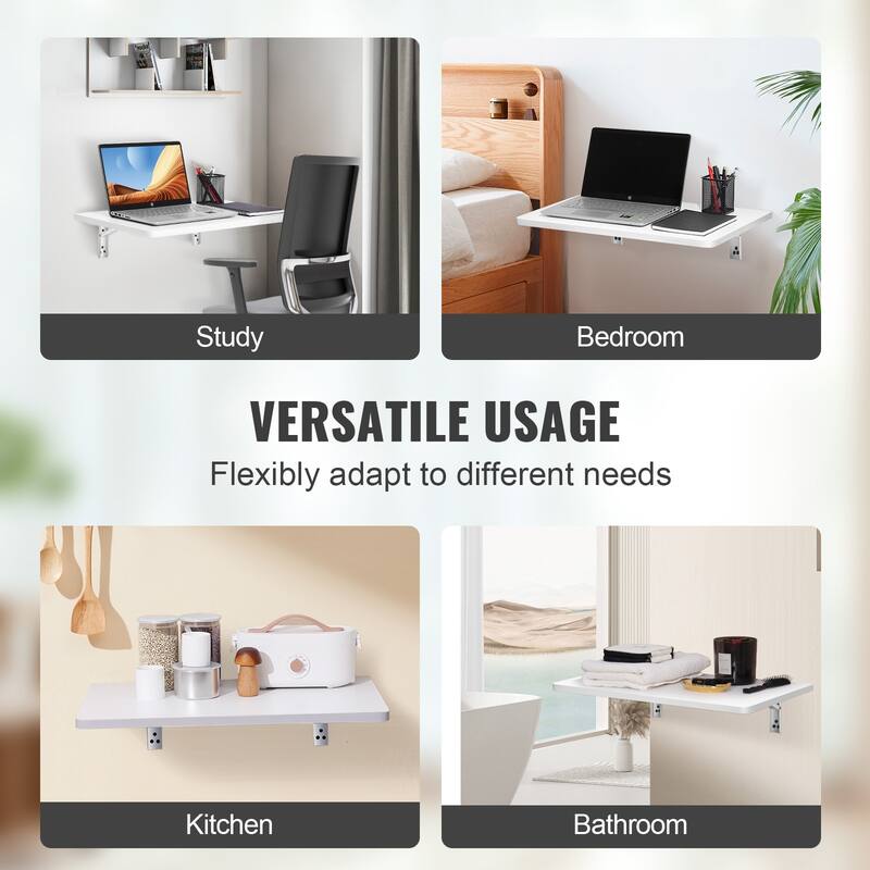 Wall Mounted Floating Desk for Home Office, Space Saving with Storage Shelves and Cubby