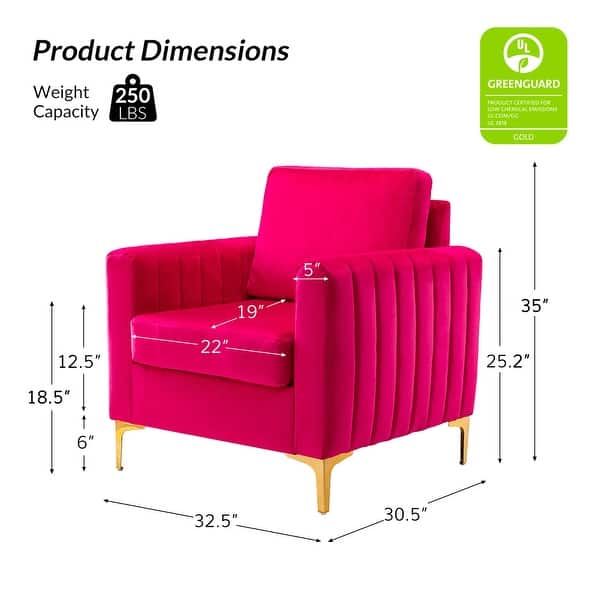 dimension image slide 3 of 8, Ganymedes Modern Velvet Accent Arm Chair with Golden Legs by HULALA HOME