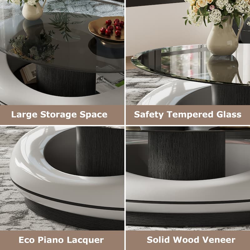 37" Modern Coffee Table, Tempered Glass Table top,Spaceship Shaped