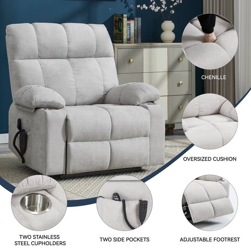 Roomfitters Dual Motor Power Lift Recliner Chair with Heat Massage Oversized Infinite Position Sofa with Cup Holders