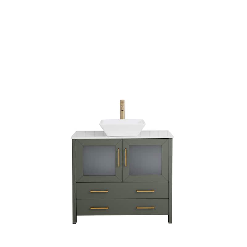 Vanity Art 36" Single Sink Bathroom Vanity Set with Engineered Marble Top Free Mirror - 36 x 18.5 x 36 Inches