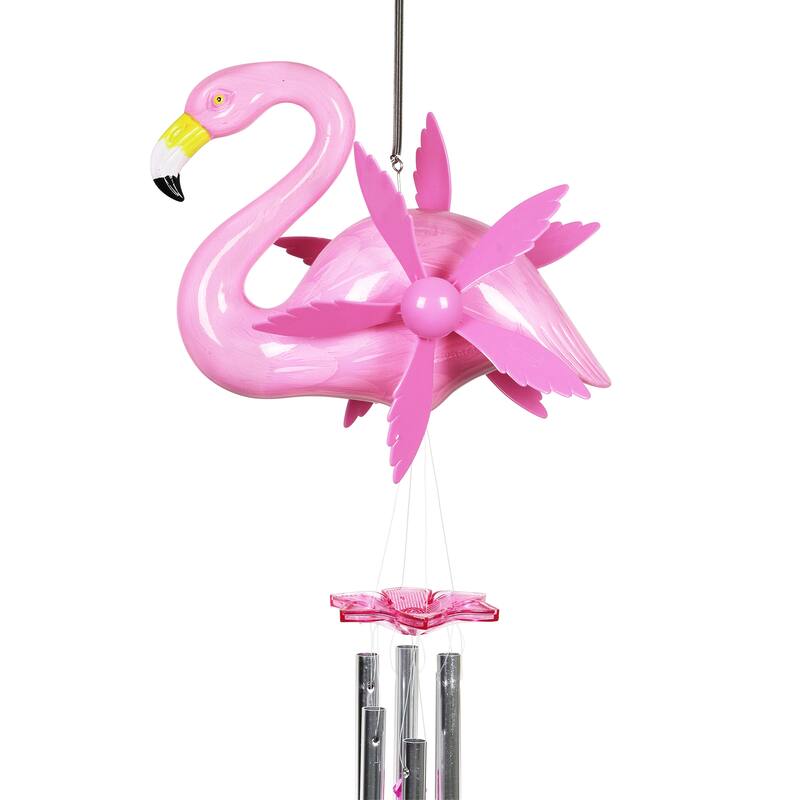 Exhart Large WindyWings Whirligig Pink Flamingo Spinning Wind Chime, 11 by 24 Inch