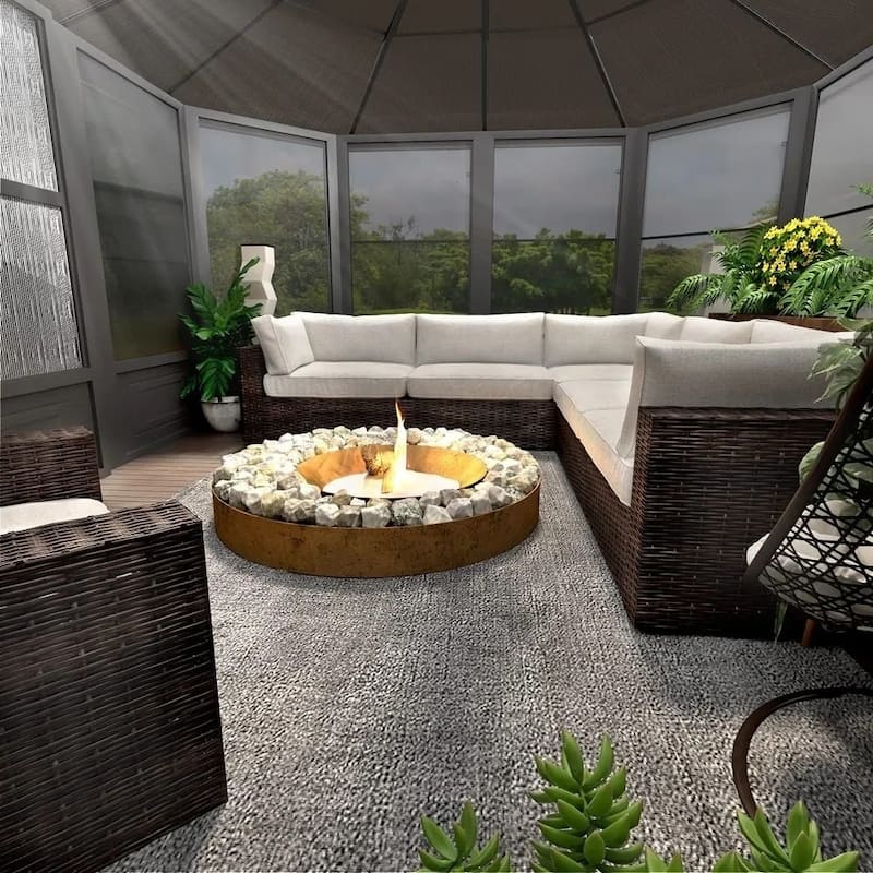 Erommy Outdoor Solarium Sunroom, Patio Hardtop Gazebo, Aluminum Frame Permanent Gazebo with Sliding Doors and Screens