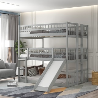 Versatility Full-Over-Full-Over-Full Triple Bunk Kids Bed with Built-in Ladder,Guardrails and Slide