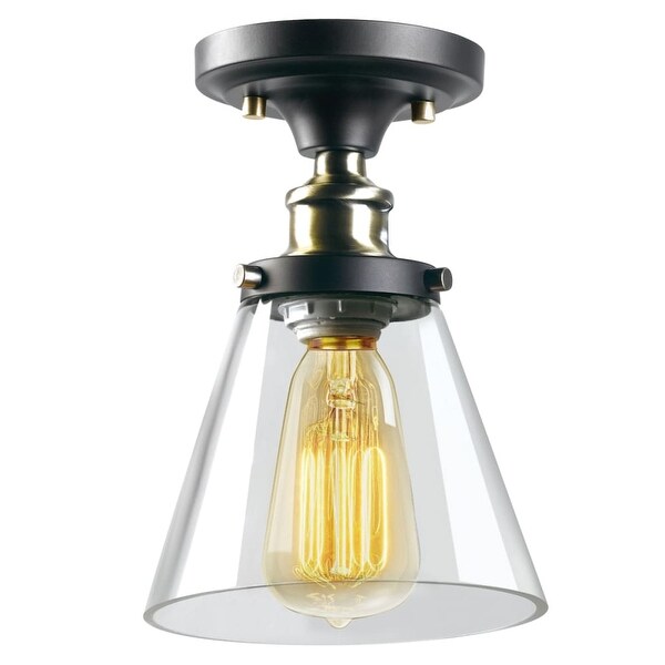 Globe Electric 65380 1-Light Flush Mount Ceiling Fixture with Clear Glass Shade - Oil Rubbed bronze