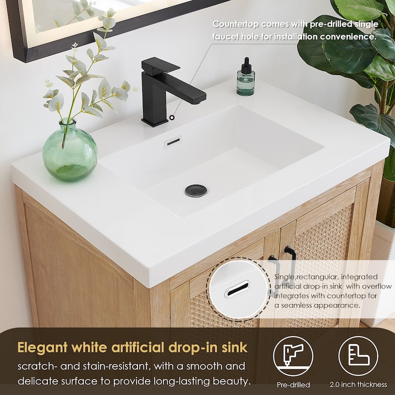 Bondi Bathroom Vanity in Light Brown with White Ceramic Drop-in Sink No Mirror