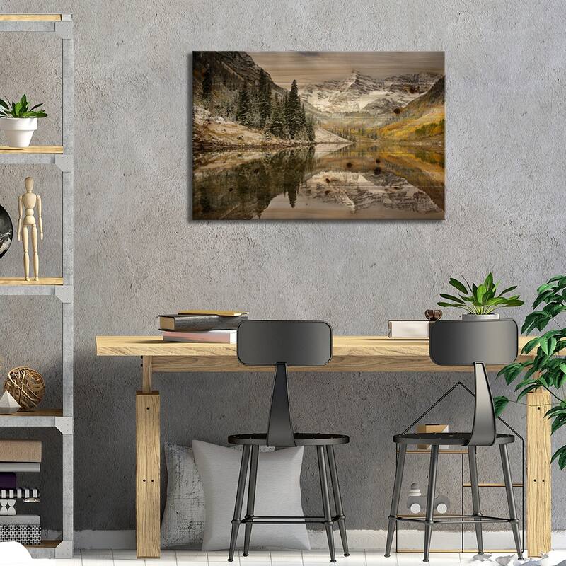 Snow Covered Maroon Bells, White River National Forest, Colorado, USA Print On Wood by Don Grall - Multi-Color