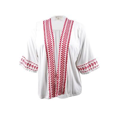 Style & Co. Women's Plus Size Embroidered Fringed Kimono