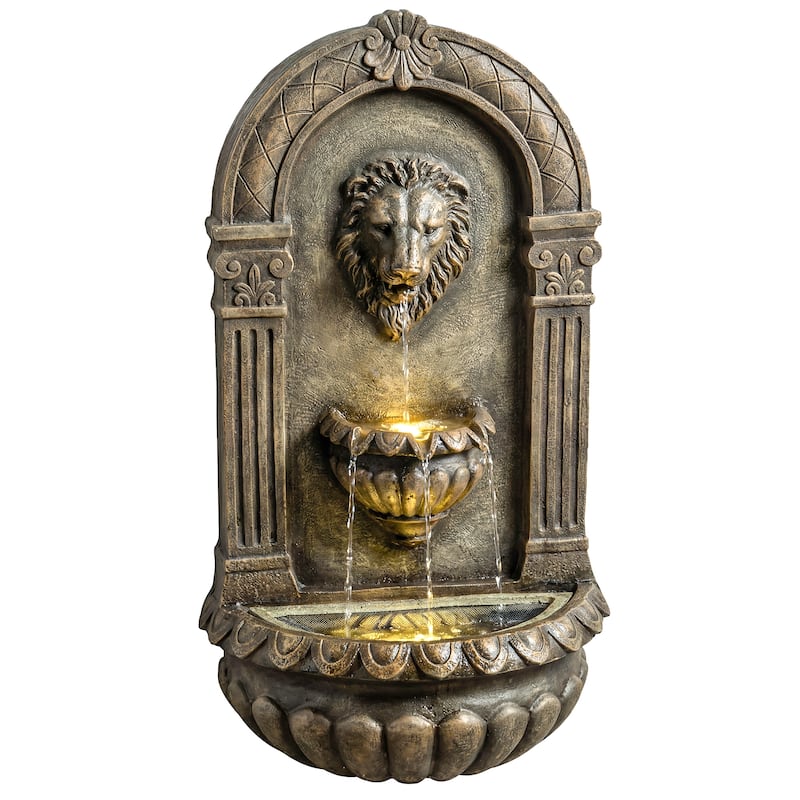 Outsunny 31" Wall-Mounted 3-Tier Outdoor Fountain, Cascading Waterfall Feature with LED Lights and Adjustable Flow