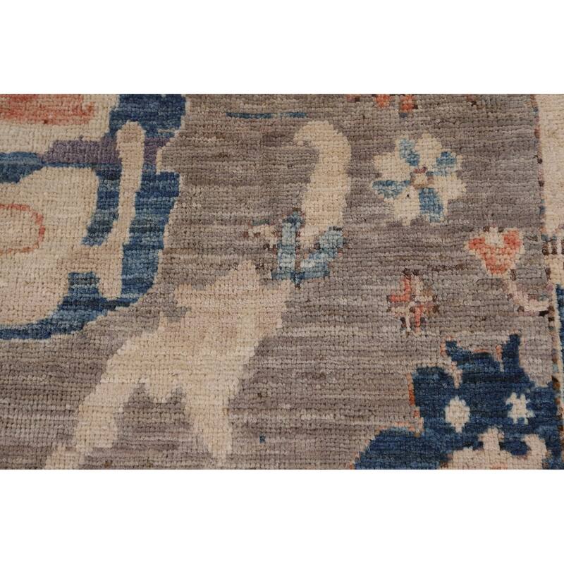 Vegetable Dye Grey Oushak Turkish Area Rug Handmade Floral Wool Carpet - 5'4"x 7'8"