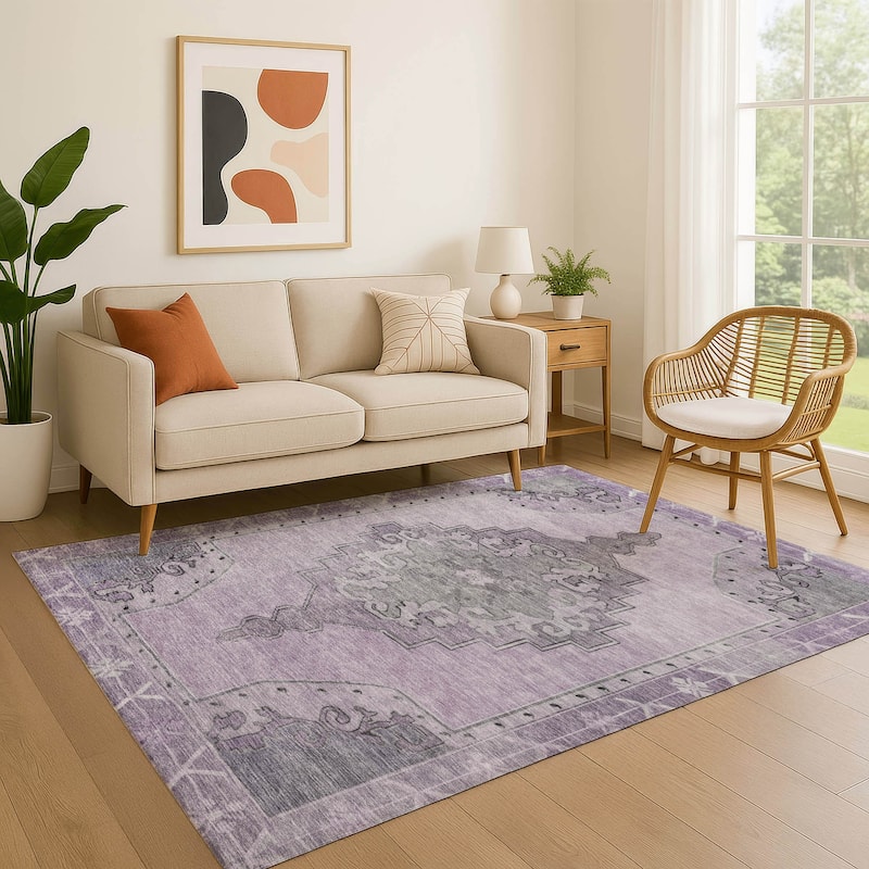 Premium Washable Super Soft Vintage Traditional Mayfield Rug - Plum - 9' x 12'