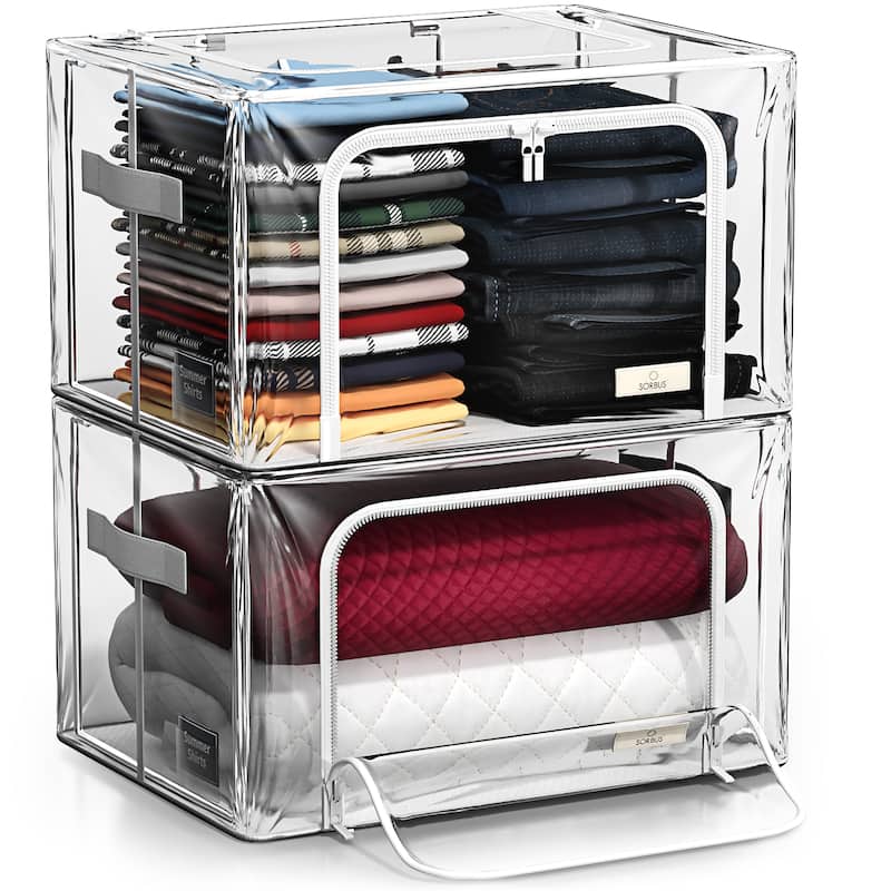 Sorbus Storage Bins with Metal Frame - Stackable & Foldable Clothes Organizer Bags with & Carry Handles Organization - 2 Pack Medium