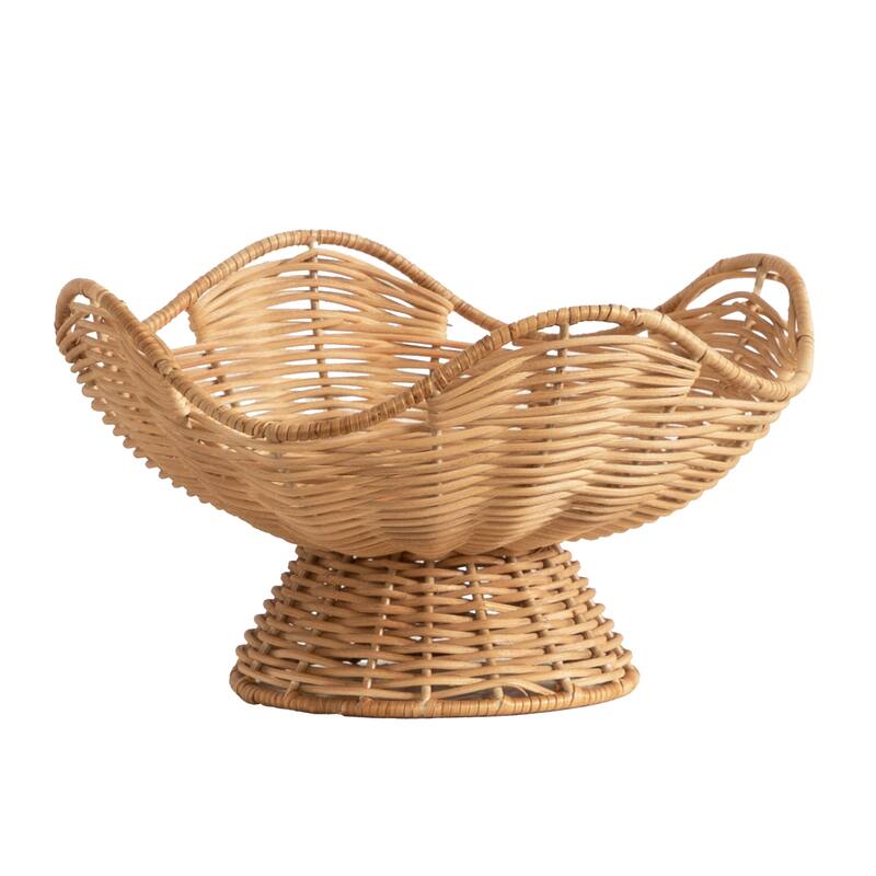 Kate and Laurel Wylla Wavy Rattan Pedestal Bowl - 11" Diameter - 11" Diameter - Natural