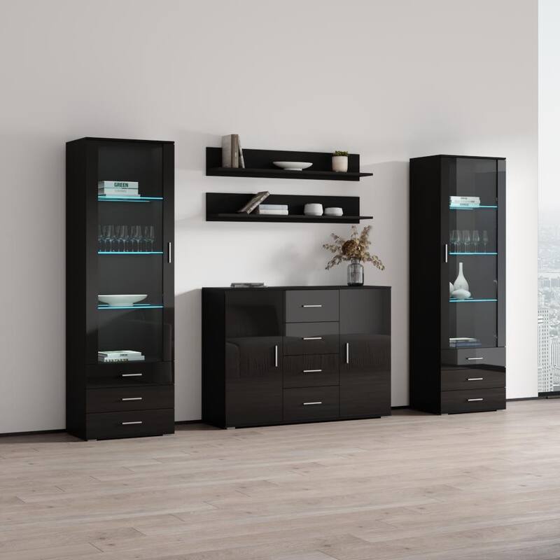 Soho 3 Modern Wall Unit Entertainment Center with LED Lights