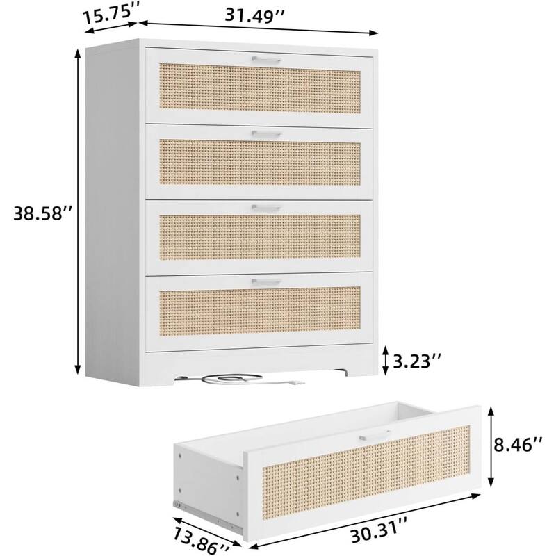 4 Drawers Rattan Dresser, Storage Chest of Drawer for Bedroom, Living Room, Entryway, Hallway