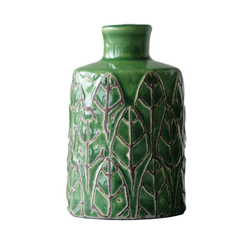 Green Embossed Stoneware Vases (Set of 3 Sizes)