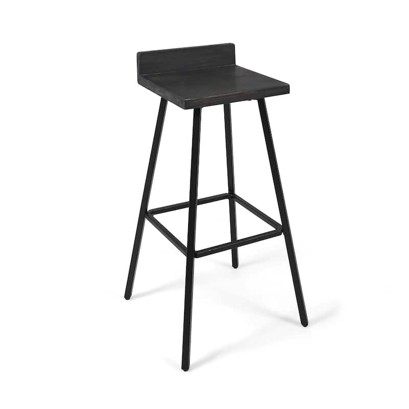 Roomfitters Industrial Metal Barstool Set with Wooden Seat and Backrest, Modern Design for Kitchen or Bar Counter, Set of 2