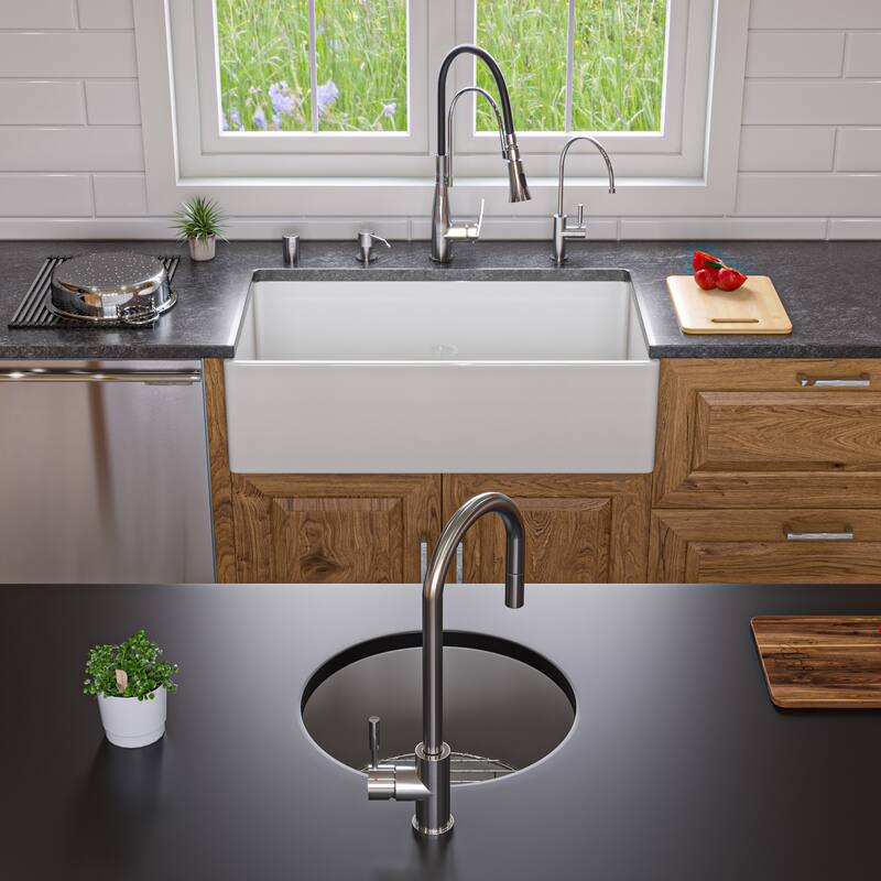 ALFI brand AB536-W White 36" Smooth Apron Single Bowl Fireclay Farm Sink