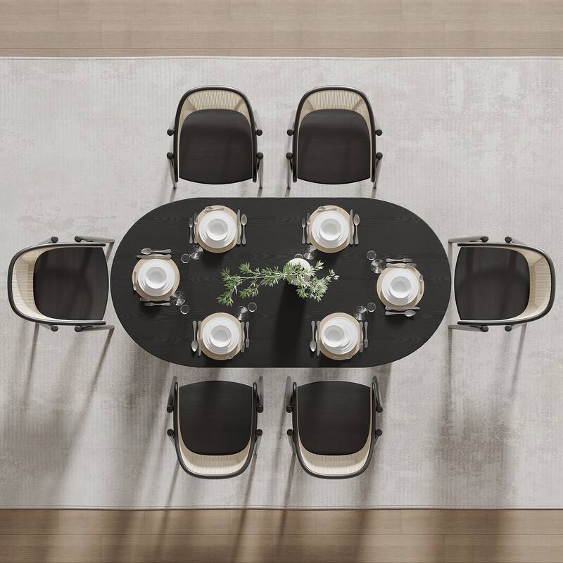 67" Dovelina Oval Dining Table with Rattan Double Pedestal for 6 People