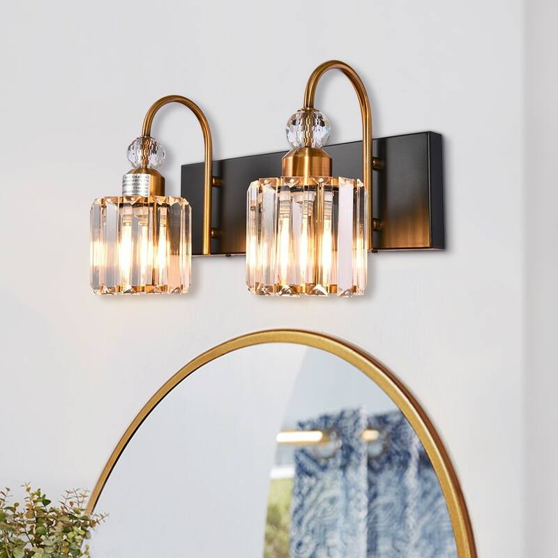 Dimmable Vanity Light With Crystal Accent - Black/Gold - 2 Lights