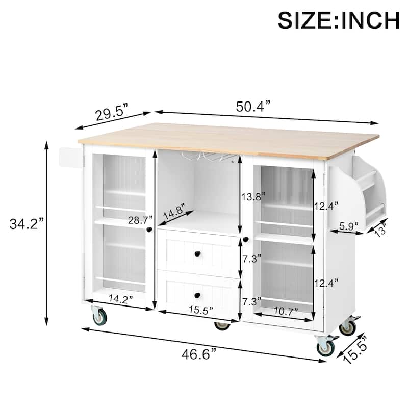 GDFStudio - Delmont Collection Mobile Kitchen Island Trolley with Dropleaf Countertop and Built-In Towel
