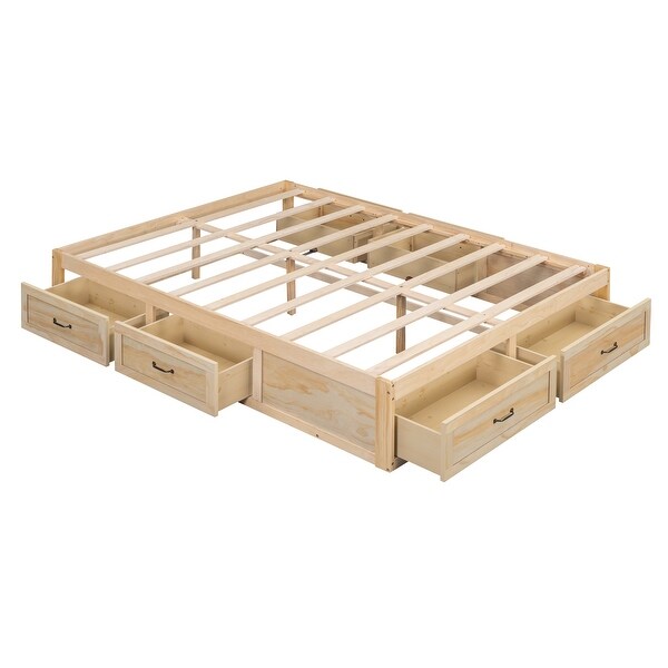 Full Size Platform Bed with 6 Storage Drawers and Wood Slats