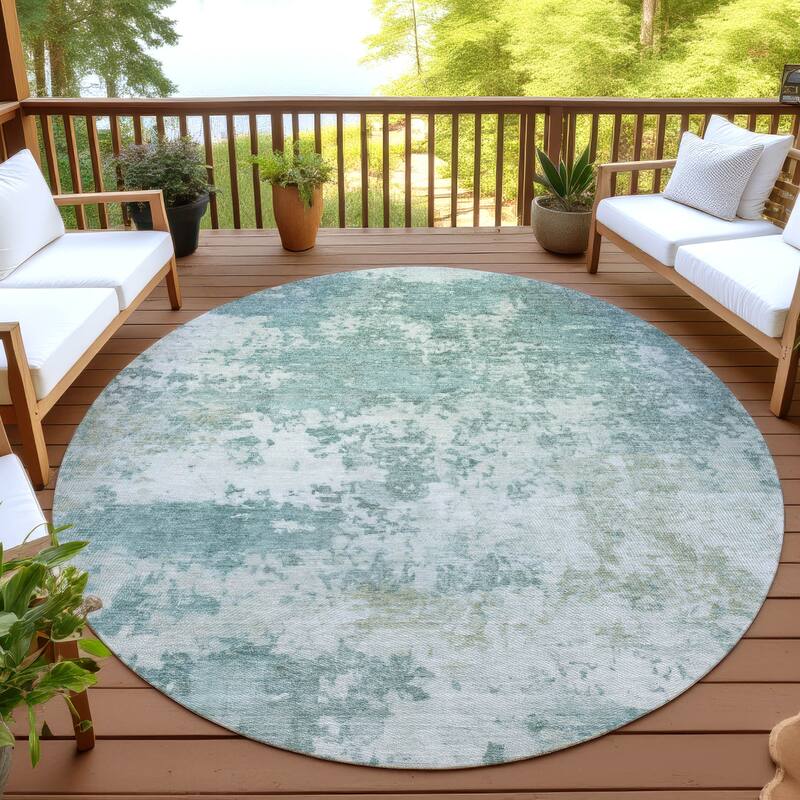 Machine Washable Indoor/ Outdoor Modern Jenna Chantille Rug - Aqua - 8' x 8'