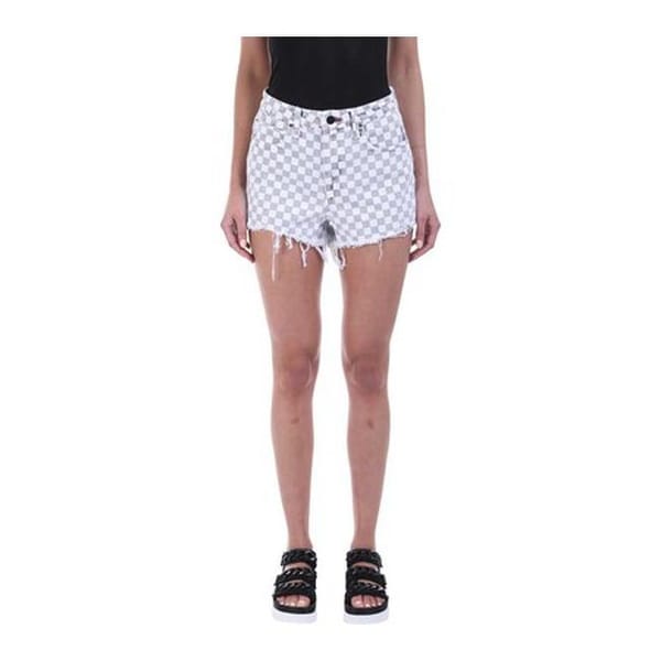 checkerboard denim shorts