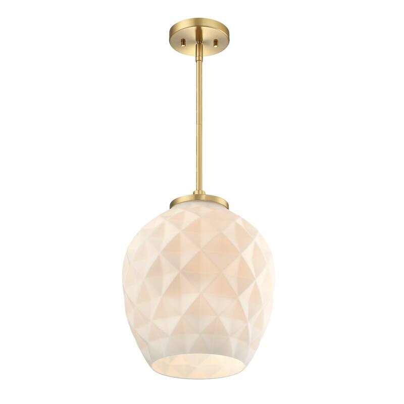 Dita Classic Brushed Gold 12 in. Bell Pendant with Etched Opal Glass Shade
