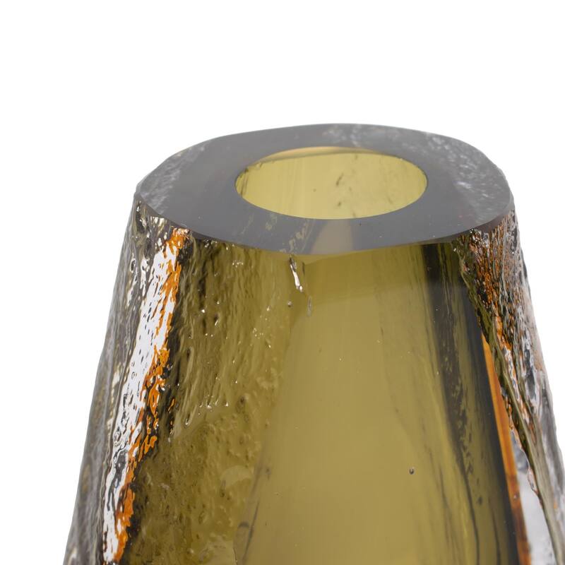 Dusty Olive Crystalized Glass Vase- Tall