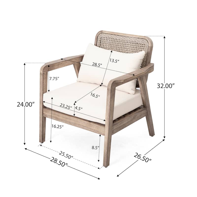 Outdoor Acacia Wood Patio Club Chair with Waterproof Thick Cushion