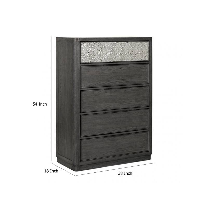 Zoko Tall Dresser Chest, 5 Drawers, Textured Metal Accents, Ash Gray