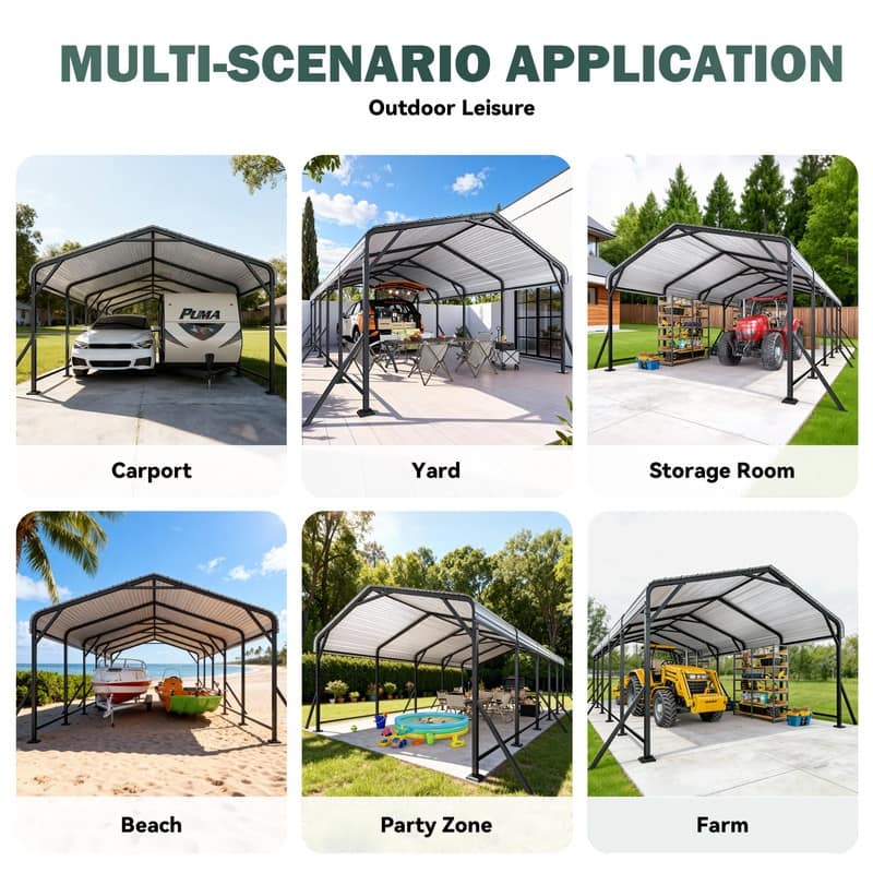 EROMMY Heavy Duty Metal Carport with Extra Support Poles, UV & Waterproof Car Canopy for Outdoor Vehicle Shelter